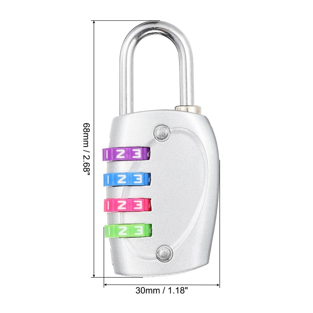 Combination Lock, 4 Digit Padlock Locker Lock, Silver with Colorful Wheel