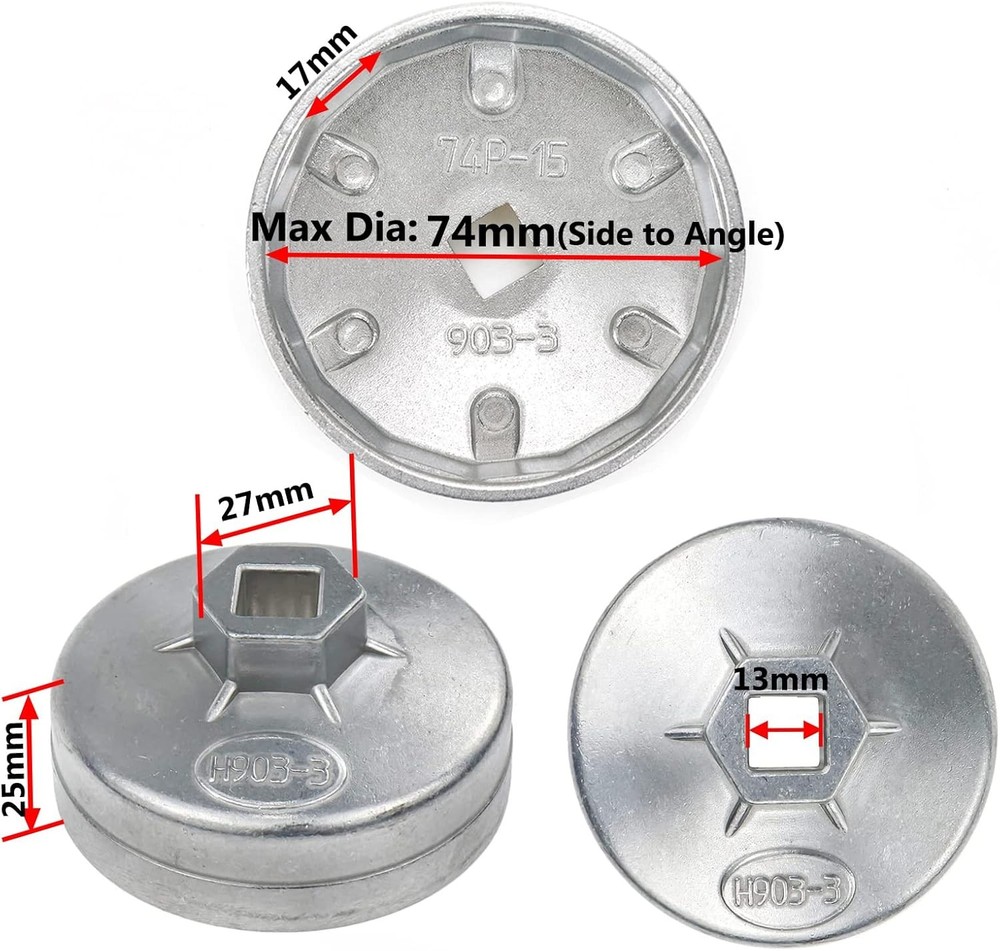 74mm Max Inside Dia 15 Flutes End Cap Oil Filter Wrench Auto Tool