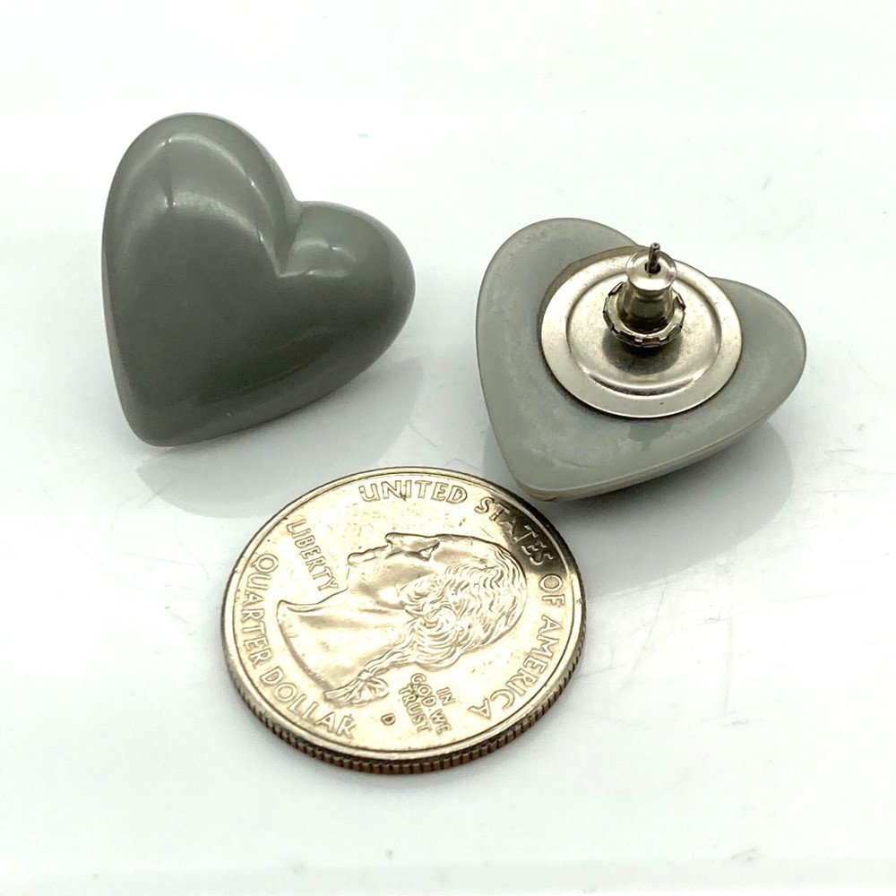 Vintage Gray Heart Earrings, Retro Lucite Studs