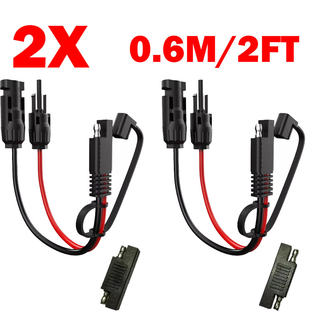 2x Solar Panel Extension Cable 2FT 10AWG, SAE to SAE Polarity Reverse Adapter