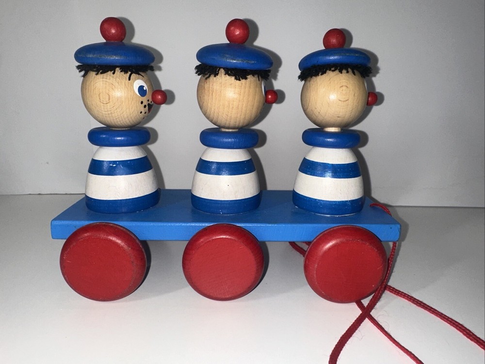Wooden Pull Toy - Blue & White Bobbing Sailor Boys - HTF