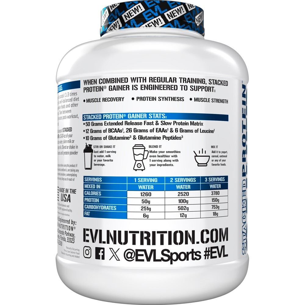 Evlution Nutrition Stacked Protein Gainer -50g Protein Per Serving- 6lb