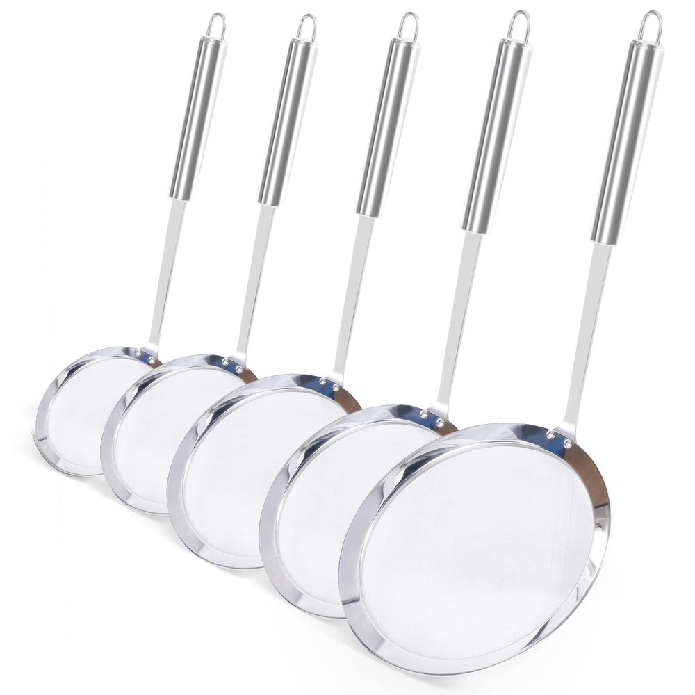 Newness Fine Mesh Strainer Set of 5 with Handle, 304 5 Pack, Silver