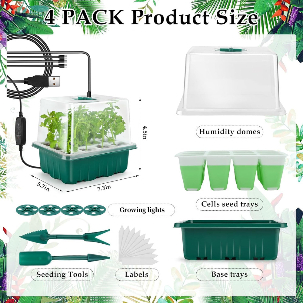 Seed Starter Tray with Grow Light, 48 Cells Indoor Seed Starter Kit, Flexible Si