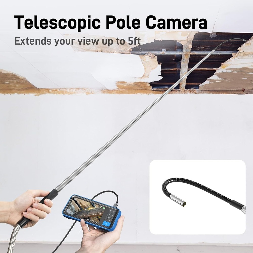 Teslong Telescopic Endoscope Borescope Inspection Camera 5FT Telescoping Pole