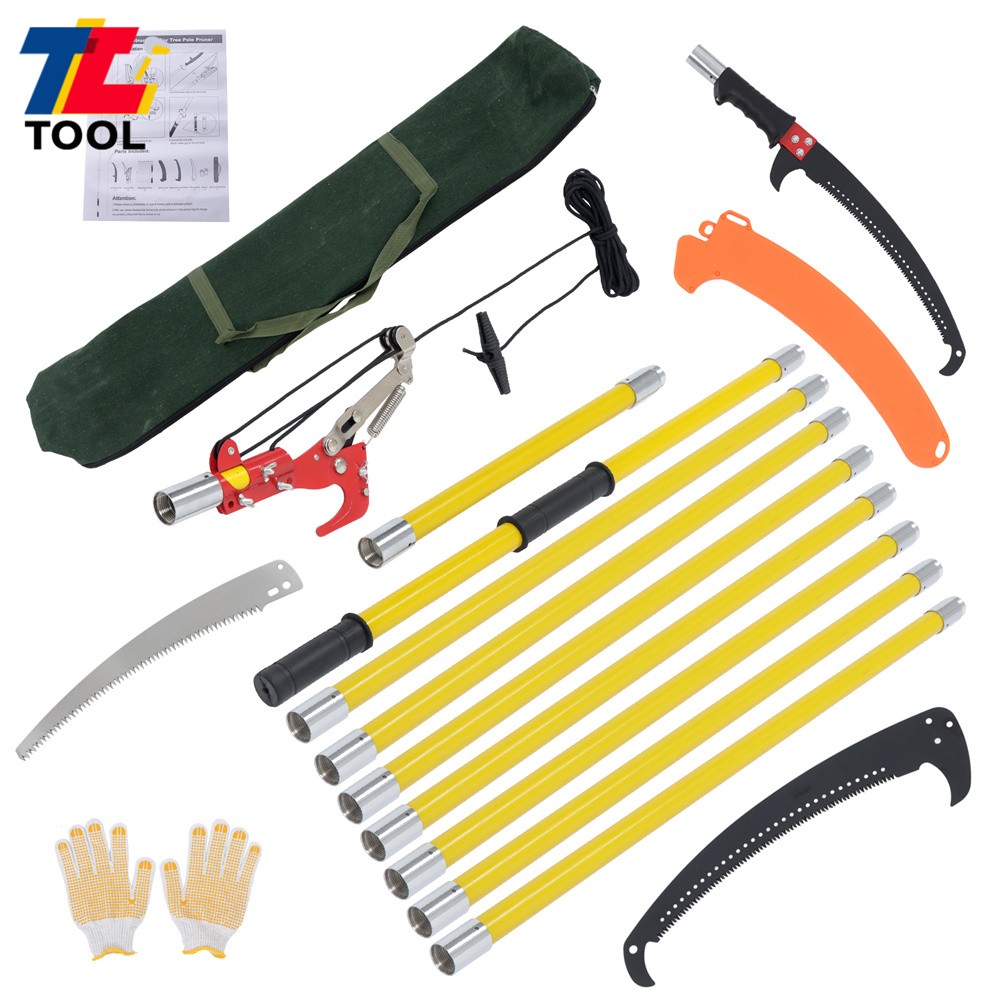 Tree Pole Pruner Durable Tree Trimmers Handle Manual Branches Yellow 30 Feet