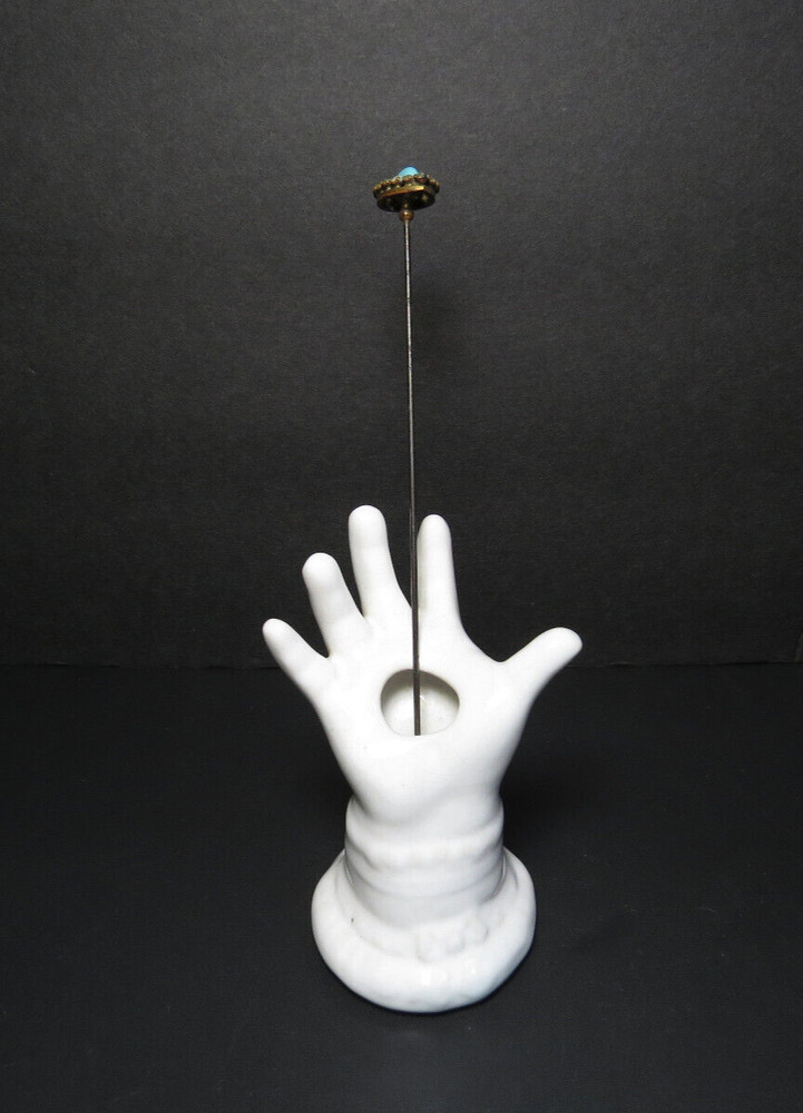Hat Pin Holder White Porcelain Figural Hand