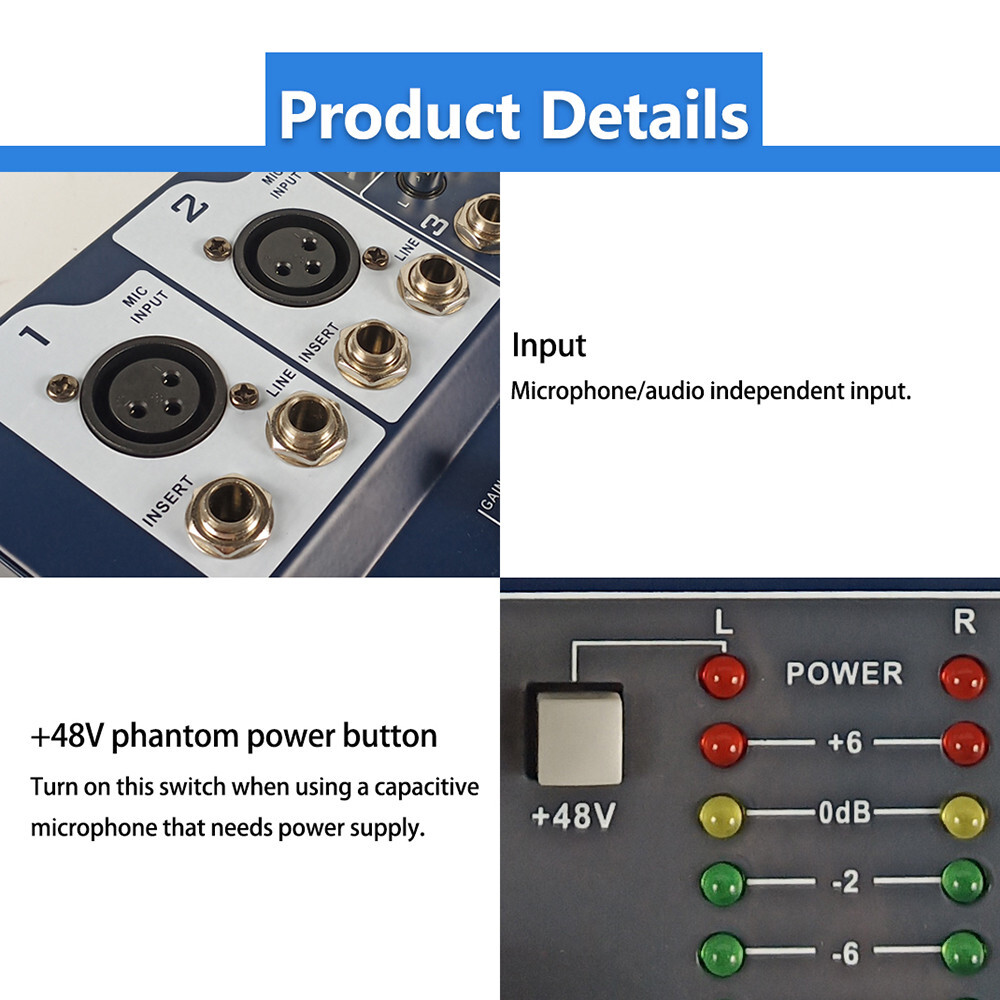 4CH Audio Mixer DSP Console Echo Effect Processor USB Interface Mixing System