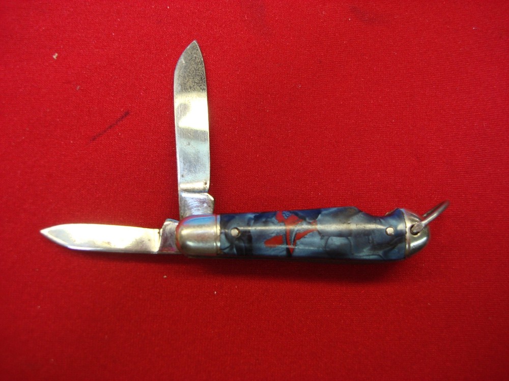 VINTAGE U.S.A. MADE 2 BLADE KEYCHAIN KNIFE - FANCY PANELS & NICE