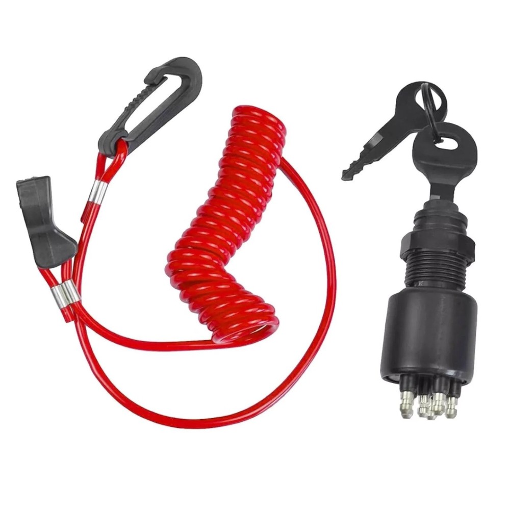 Durable Ignition Key Switch w/ Safety Lanyard Replacement Part for Johnson Boat
