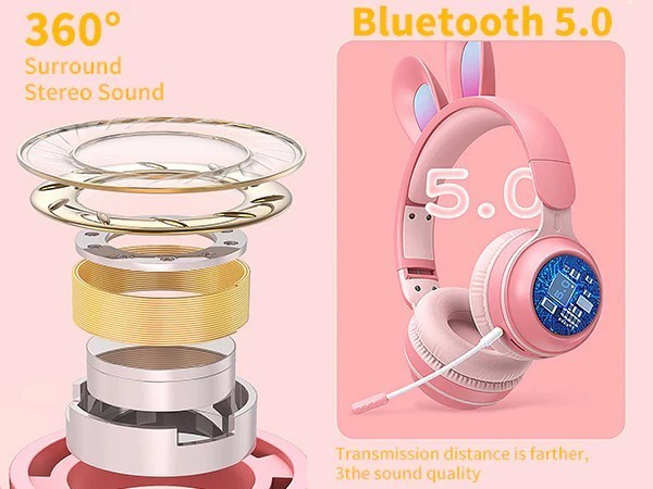 Rainbow Rabbit Luminous Wireless 5.0 Headphone-Pink