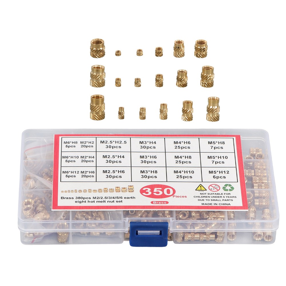 M2 M2.5 M3 - M5 M6 Threaded Inserts, 350Pcs Female Thread Knurled Nuts Kit