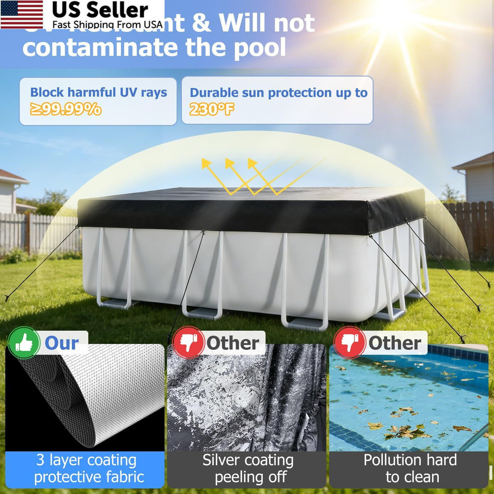 10x16FT Rectangular Solar Pool Cover Above Ground with Buckles Drawstring