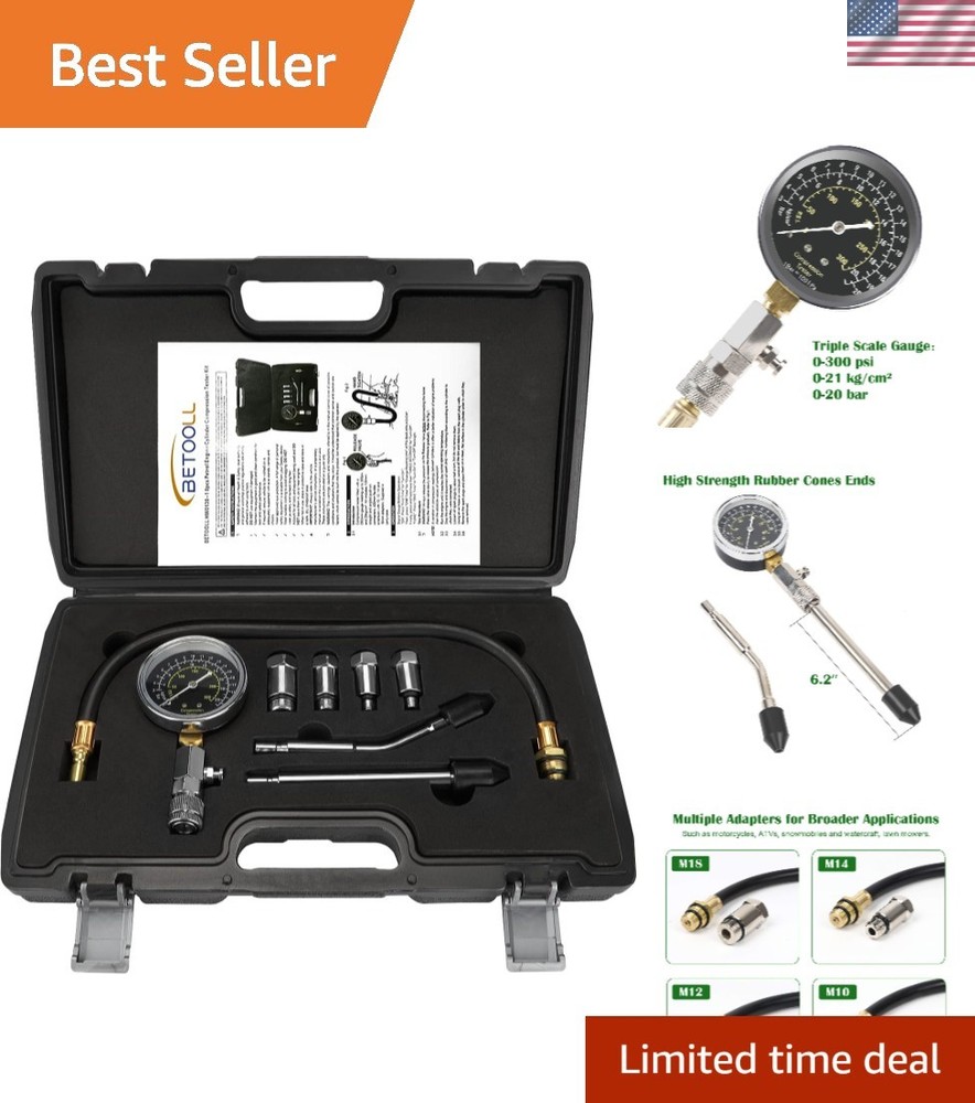 8pcs Petrol Engine Cylinder Compression Tester Kit Automotive Tool Gauge