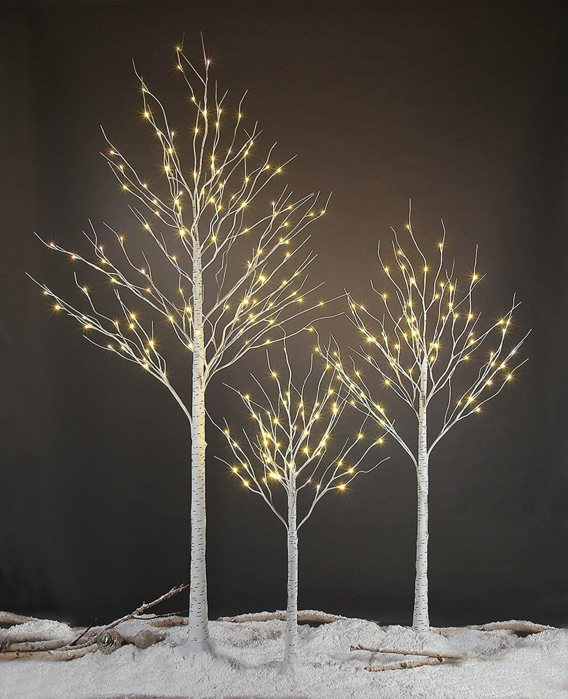 LED Birch Tree Light Set - 4Ft, 6Ft, 8Ft Trees with Warm White Lights (3-Pack)