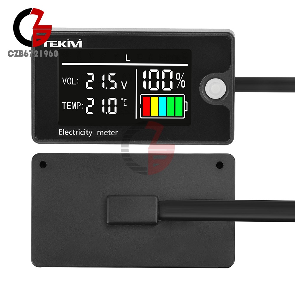 DC8-100V LCD Digital Battery Capacity Indicator Voltmeter w/ Temperature Display