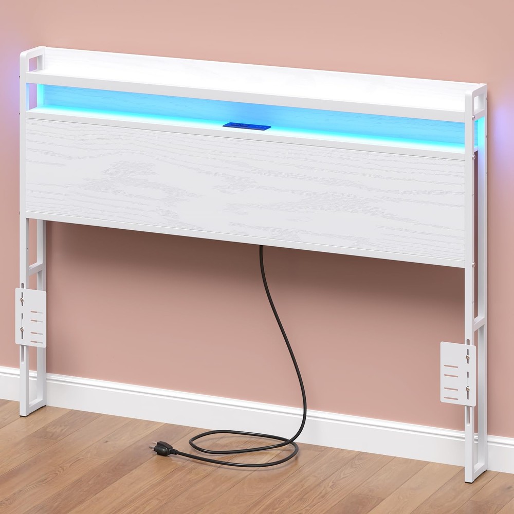 Headboard for Full Size Bed Frame with 2 Tier Storage, with Outlets, USB and ...