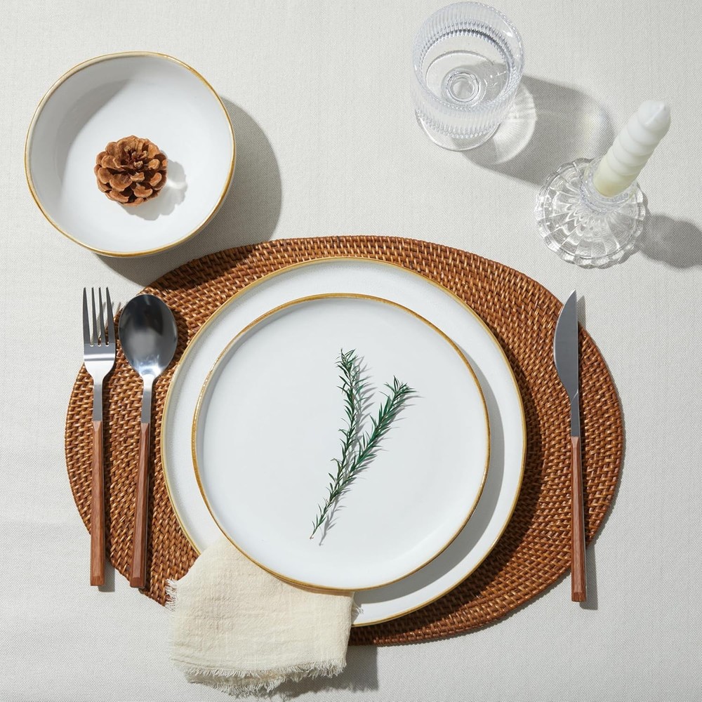 18 Piece White Reactive Glaze Dinnerware Set for 6, Irregular Coastal Shape Ston