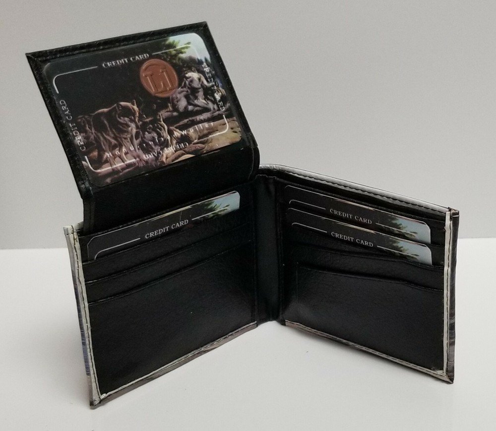 Wolf Pack Print on Handcrafted Wallet BI-Fold Men's Vegan Leather