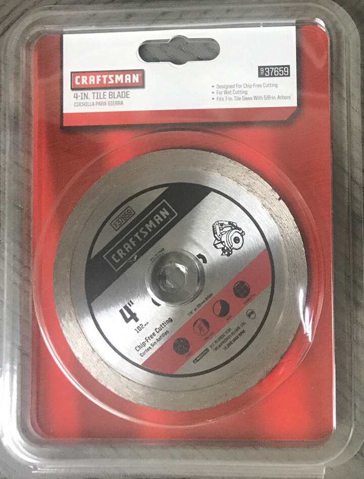 Craftsman 4” Continuous Rim Diamond Saw Blade - Wet cutting Tile Stone Slate