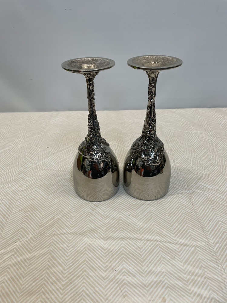 2 Silver Plated Godinger Wine Goblets with Grape Stem Design