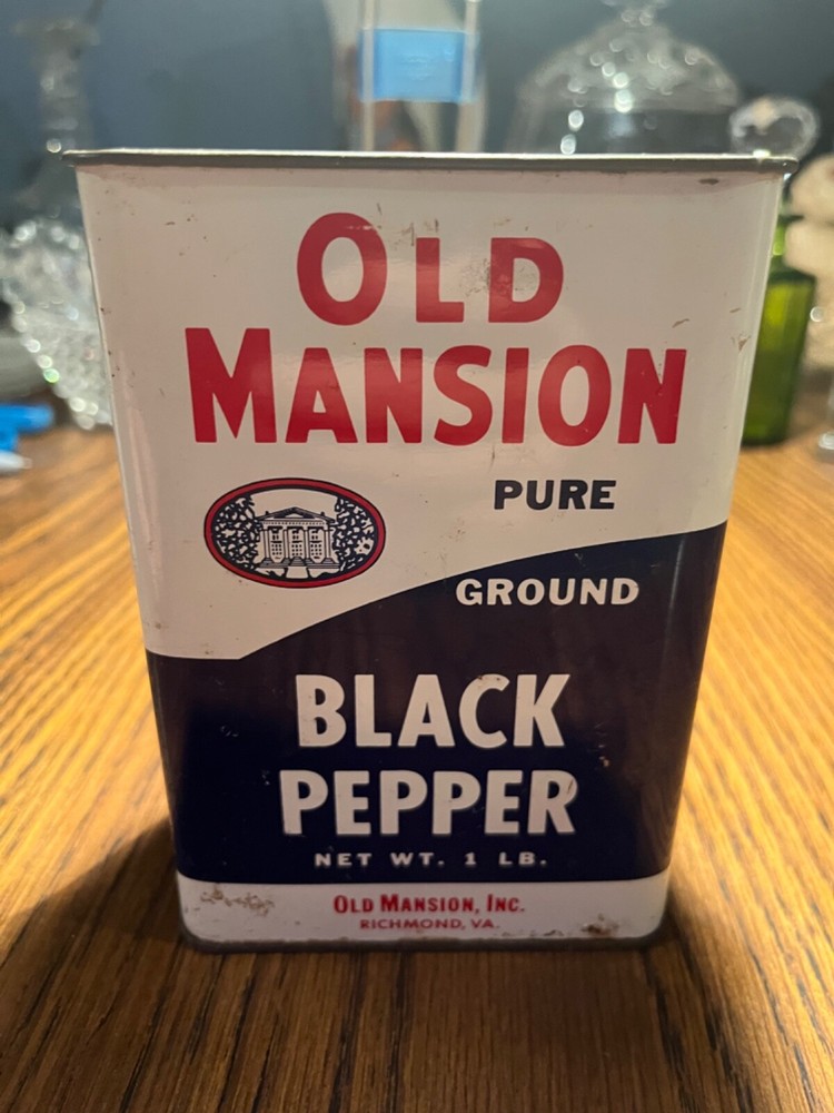 Vintage old Mansion Black Pepper Tin- Half Full
