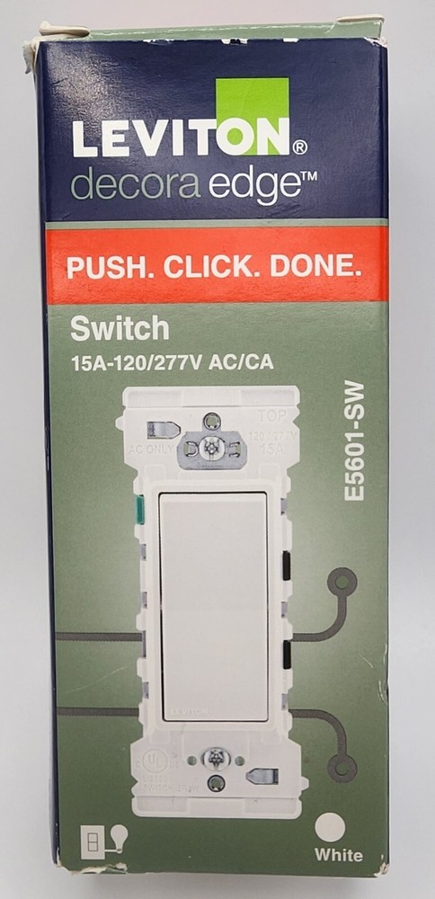 Leviton Switch 15A-120/277V AC/CA E5601-SW White Single Pole Rocker Switch