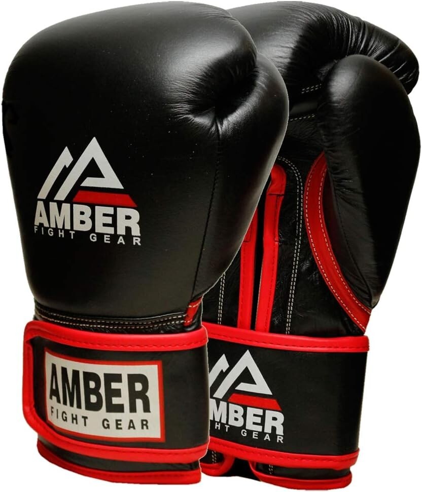 Amber Pro Leather Boxing Gloves, Durable, Multi-Layer Foam, Pre-Curved Design
