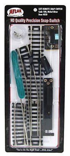 Atlas #850 Left Hand Remote "Snap" Switch, 18" Radius Turnout -  HO - Code 100