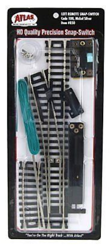Atlas #850 Left Hand Remote "Snap" Switch, 18" Radius Turnout - HO - Code 100