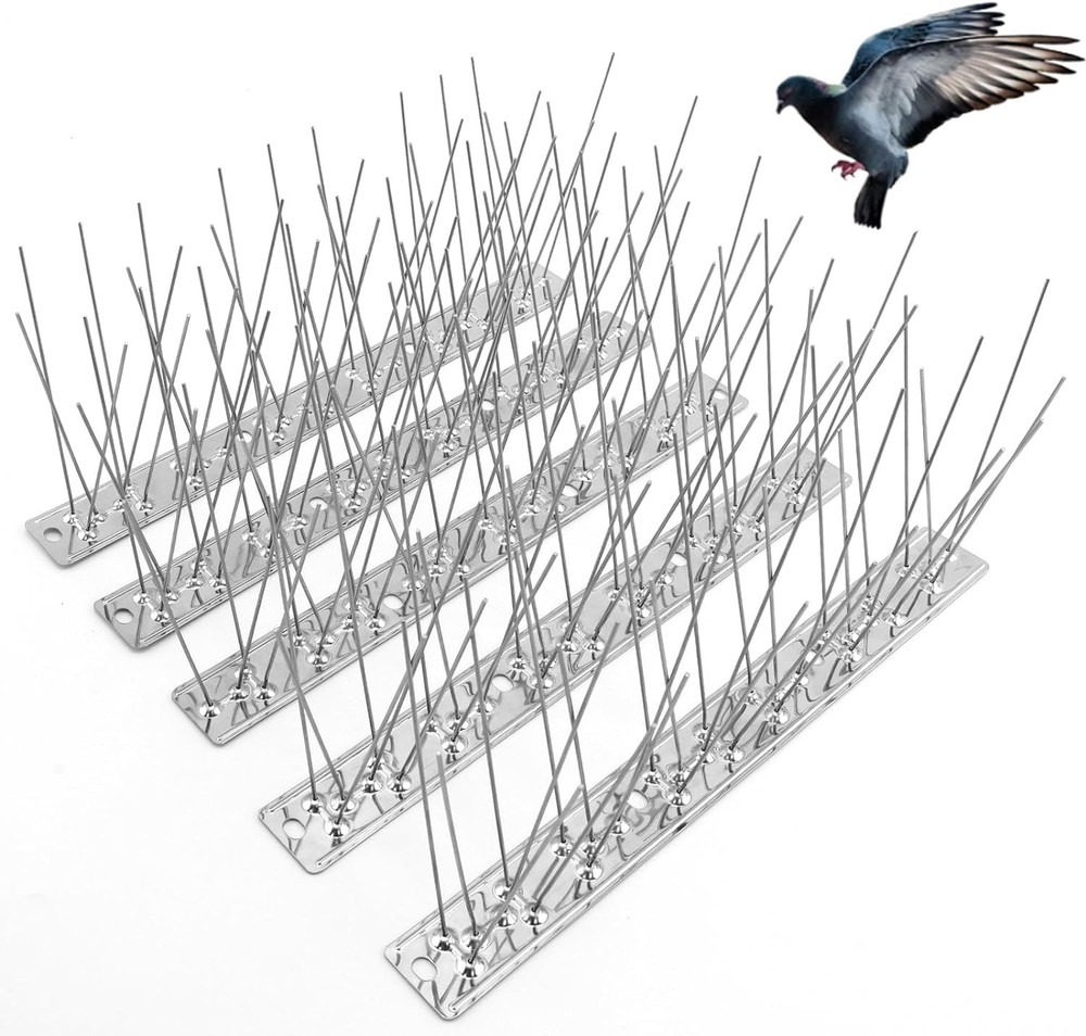 Stainless Steel Bird Spikes 5 Strips 4ft Coverage for Pigeons & Squirrels