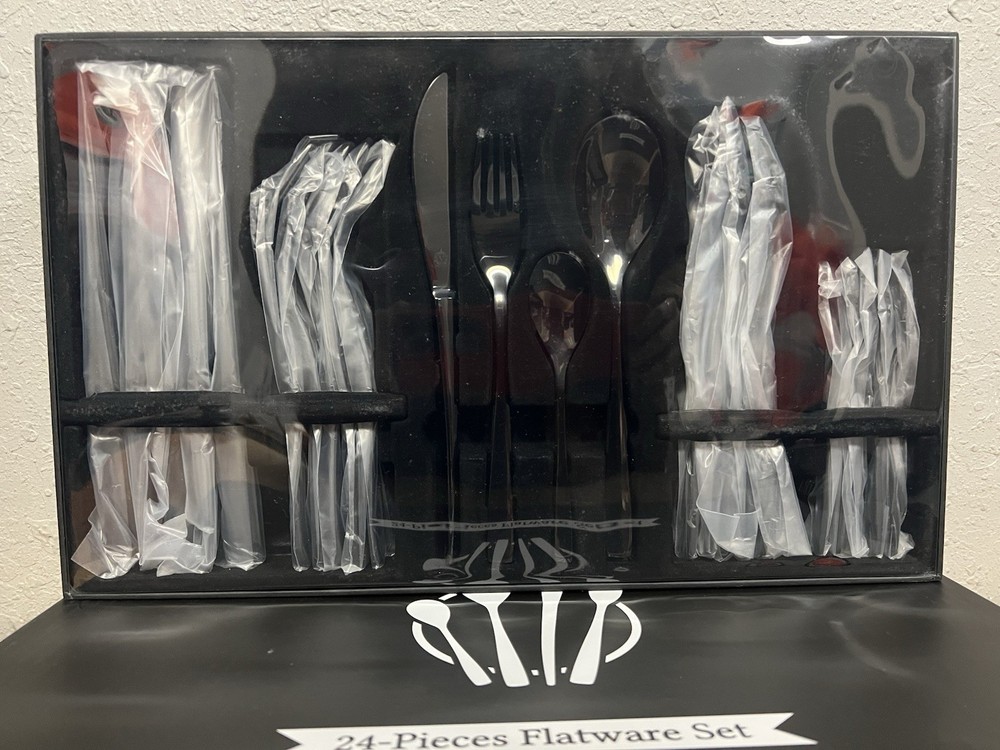 vancasso 24-Piece Black Stainless Steel Flatware Set Silverware Set Serving Set