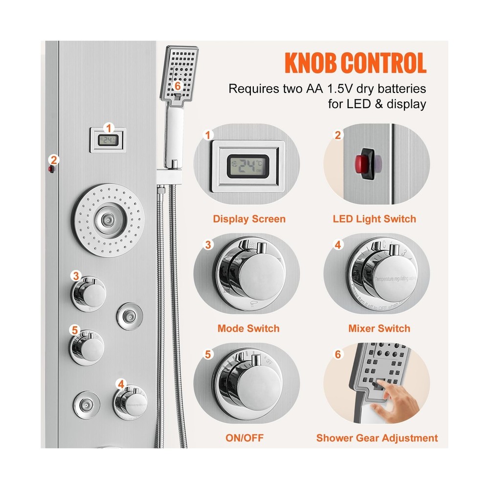 VEVOR Shower Panel System, 6 Shower Modes, LED & Display Shower Pan... Fast Ship