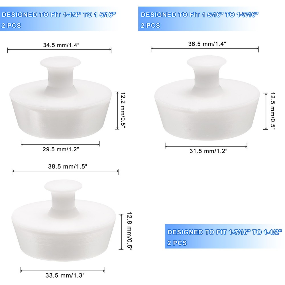 6Pcs Drain Stopper 3 Size with Handle for Laundry
