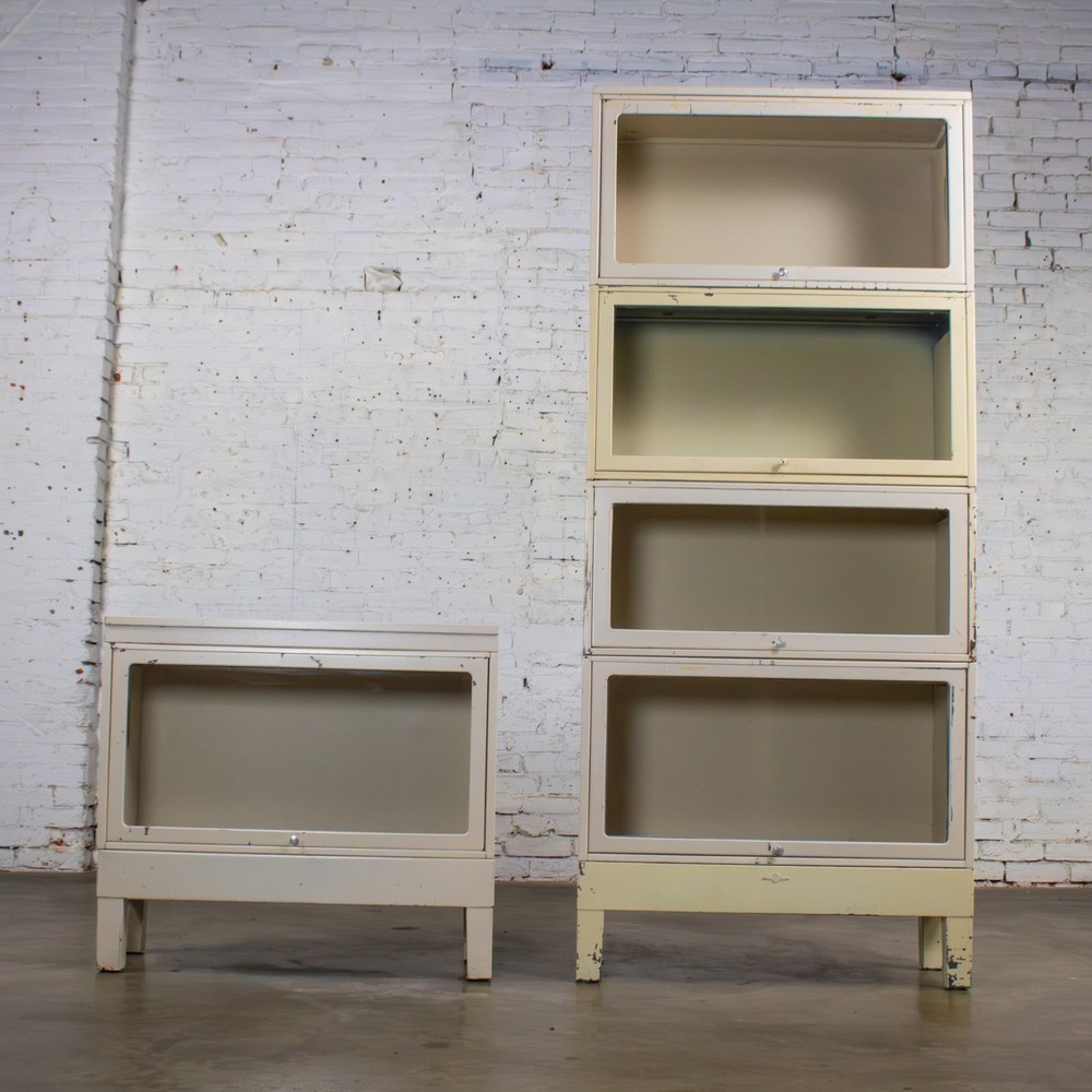 Industrial Rustic Pair Modular Stacking Barrister Bookcase by Globe-Wernicke
