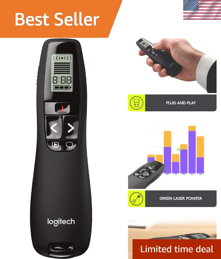 Professional Grade Wireless Presentation Remote with LCD Timer & Green Laser