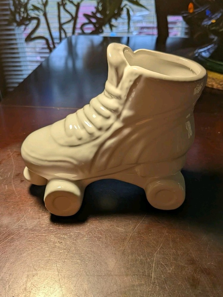 White Retro 80s Quad Roller Skate Planter Vase
