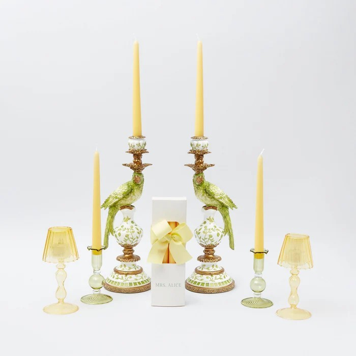 (BIG PAIR) Green Parrot Candle Holders,