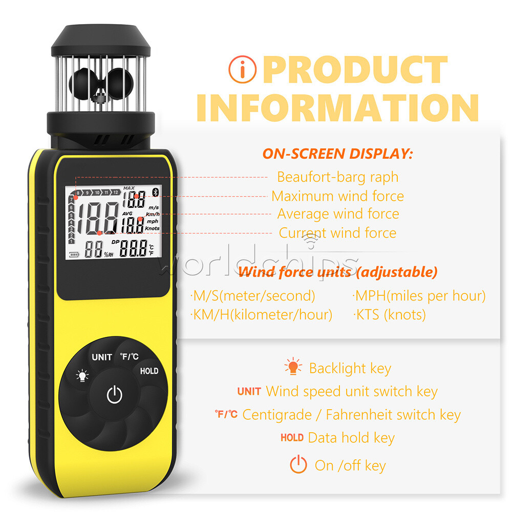 Digital Cup Anemometer Compass Measure Wind Temperature 360°Rotating + Backlight