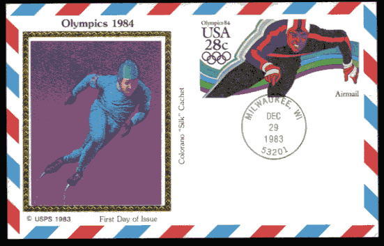 UXC21 28c Olympic Speedskating, Colorano "Silk" Cchet FDC