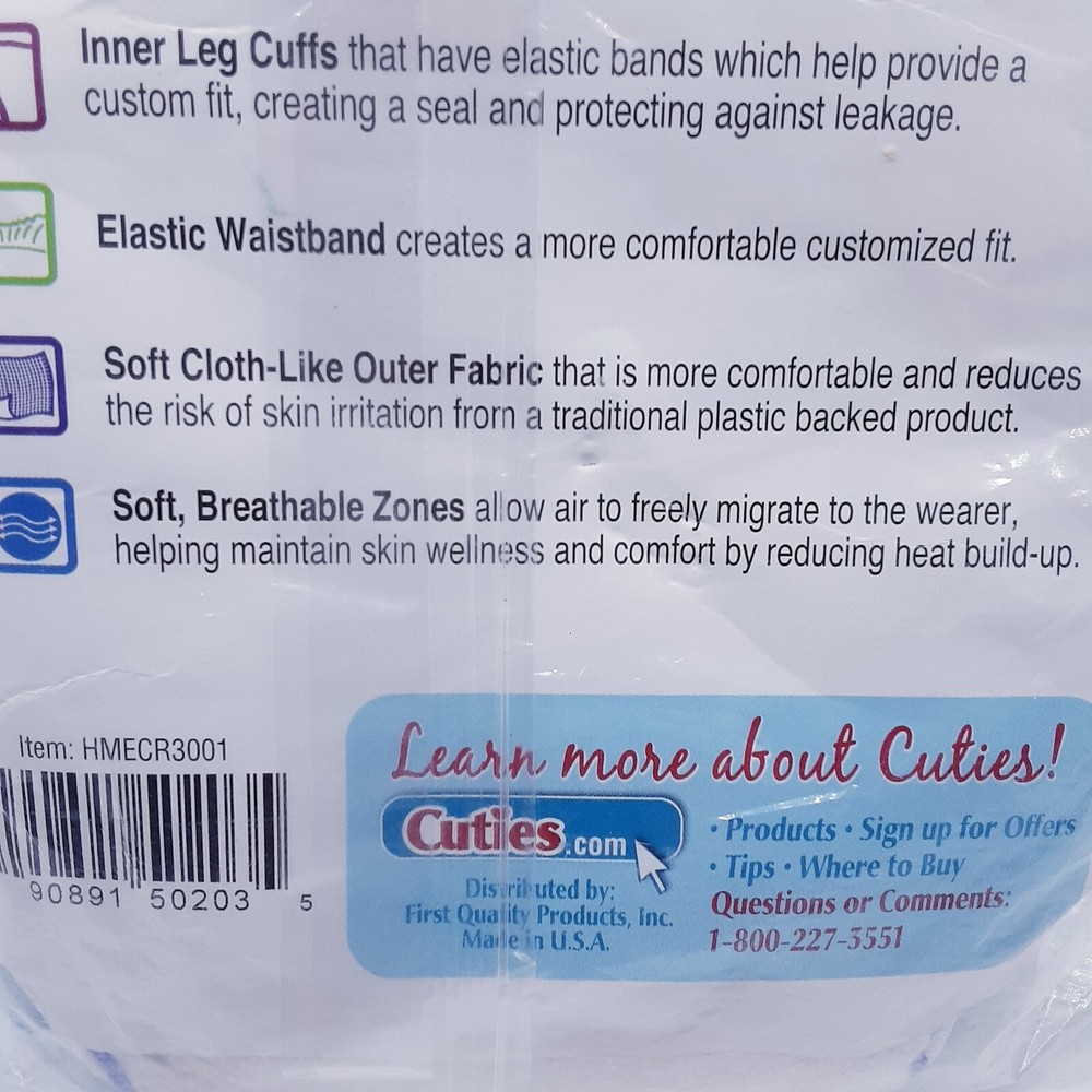 NOS Cuties Size 3 Premium Diaper *SAMPLE* 2 diaper package 7-13lbs