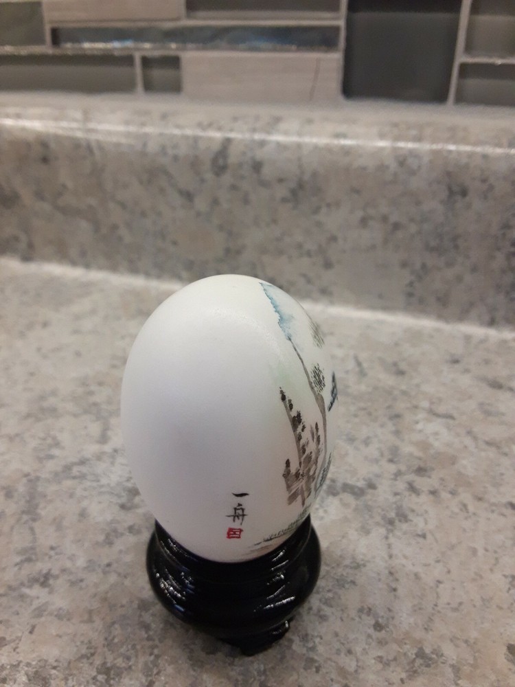 Oriental Art Painted Egg & Base Artist Signed China