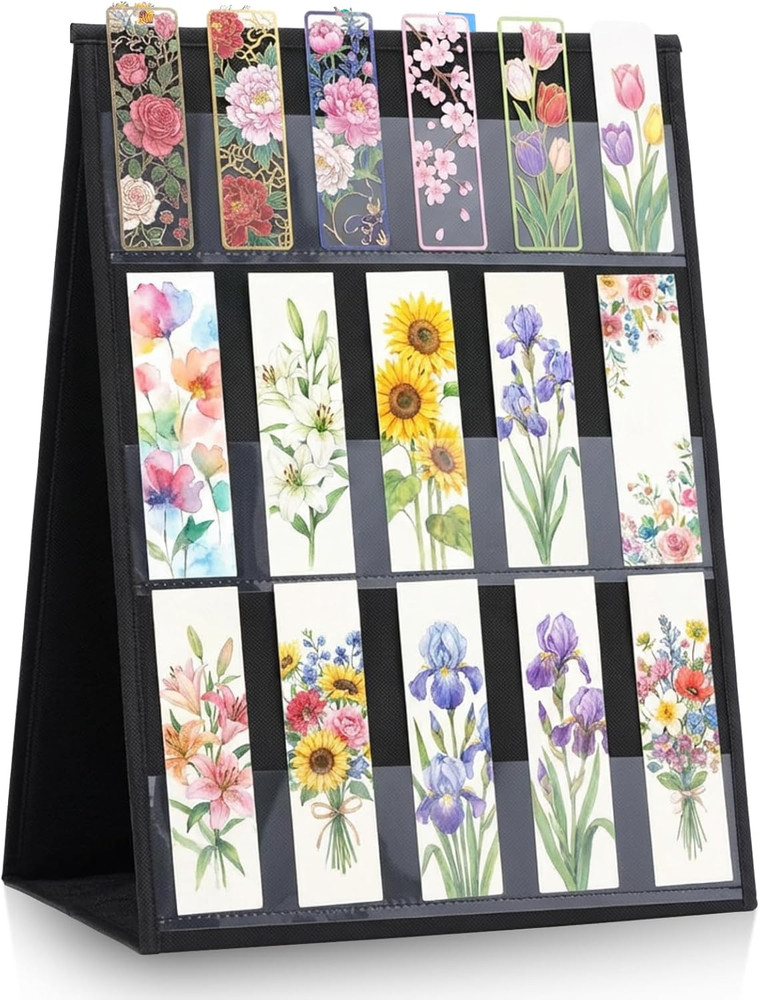 Double Sided Bookmark Display Stand, Portable Black Desktop Rack