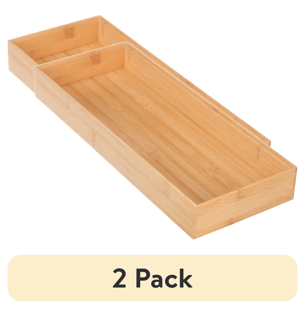 Bamboo Drawer Organizer 2 Pack Long Storage Tray Kitchen Desk Divider