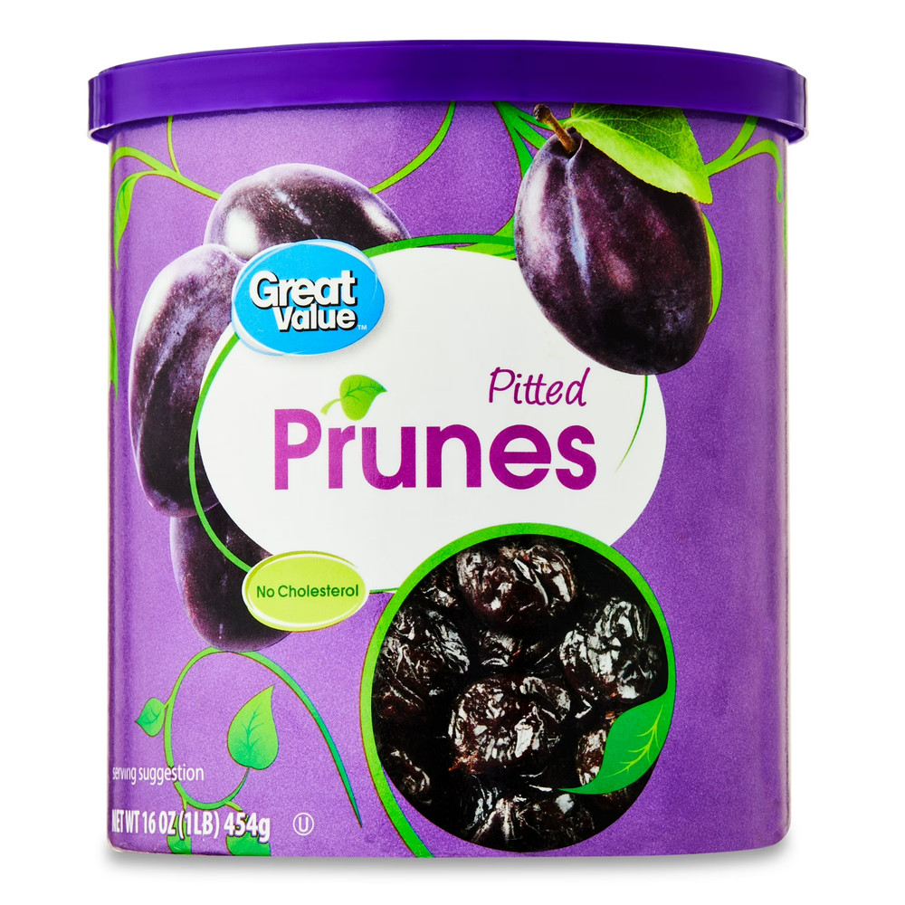 Great Value Unsweetened Pitted Prunes Canister, 16 oz,