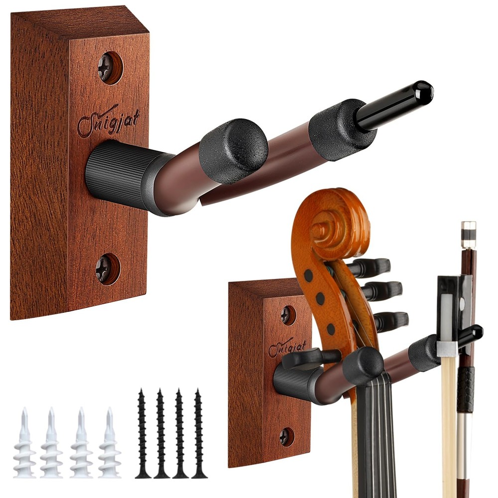 Violin Wall Mount2 Pack Hardwood Hanger Mount with Bow Holder Hook Vertical D...