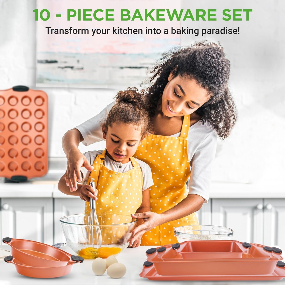 NutriChef 10-Piece Nonstick Baking Pans Set – Bakeware 10 Piece Set, Copper