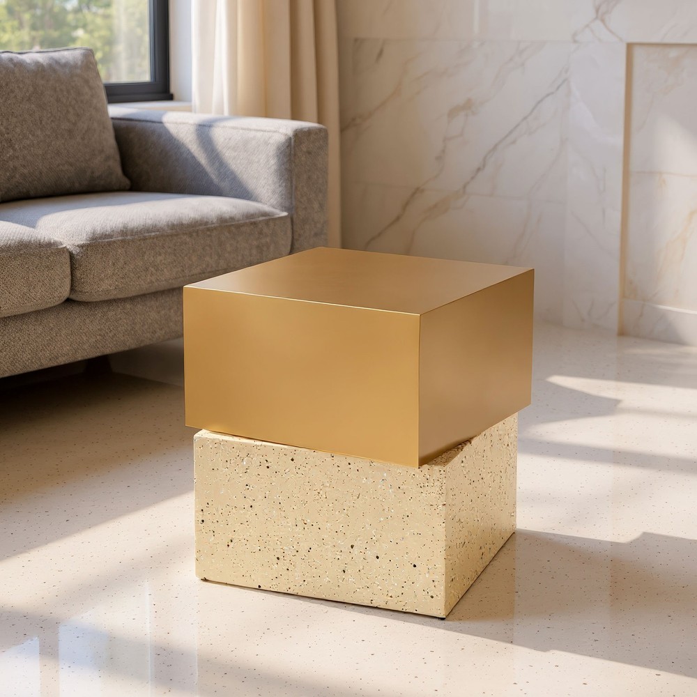 Cinza Side Table Gold & Beige