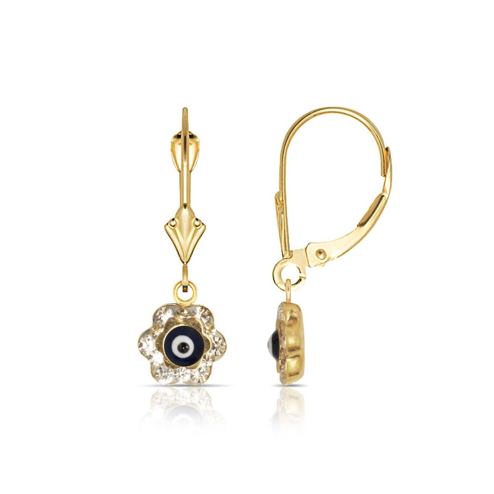 Dark Blue Evil Eye 14K Yellow/white Gold Dangle Earrings