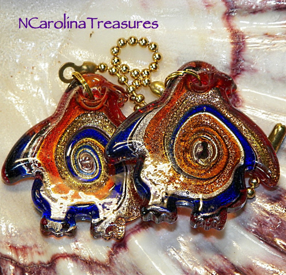 MURANO GLASS CEILING FAN SWITCH PULL RED BLUE PENGUIN PENGUINS LARGE PAIR P105
